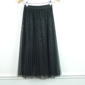 Whimsigoth Midi Skirt Small Black Pleated Mesh Ethereal Fairy Grunge Sequin NYE